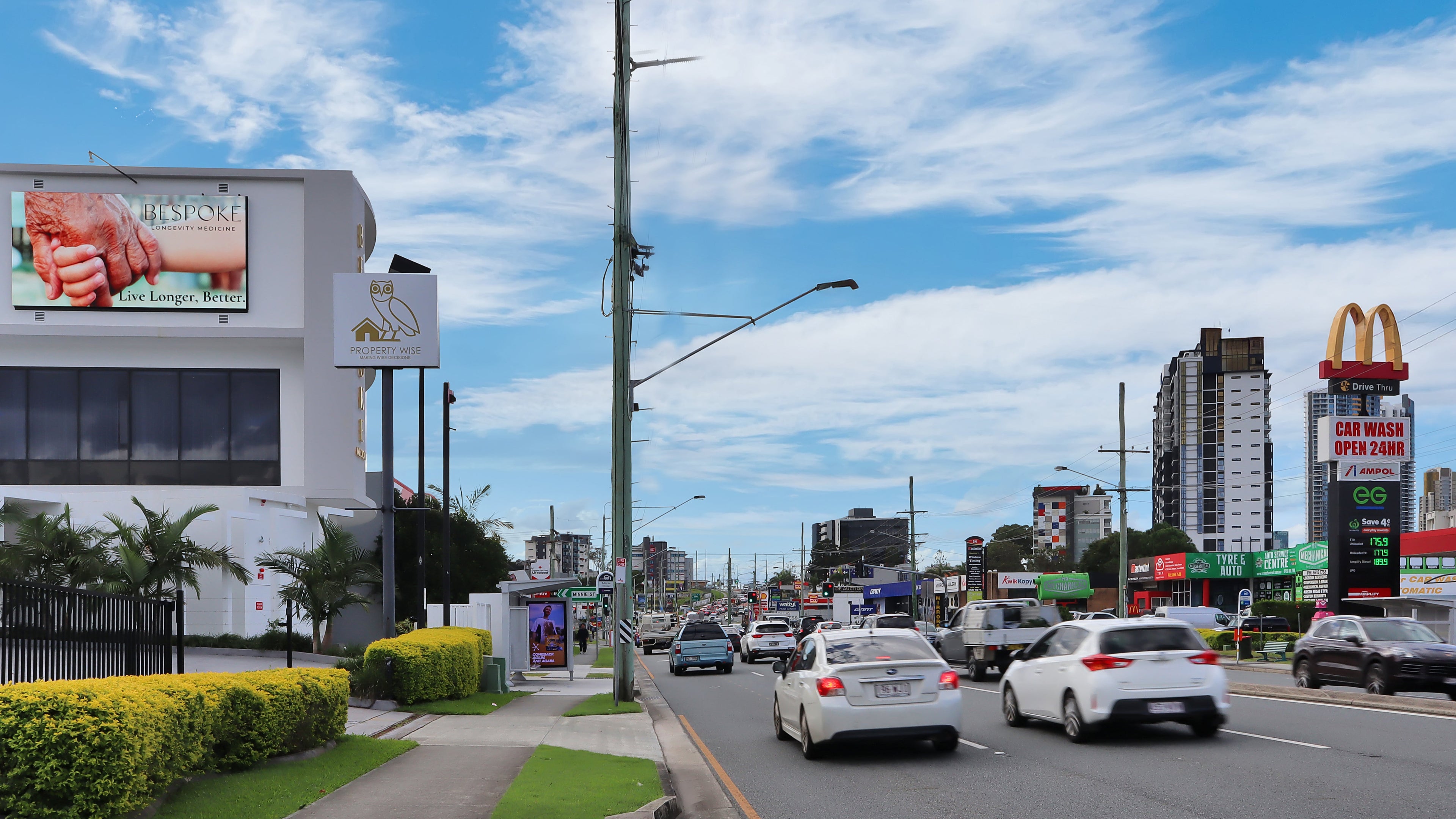 BESPOKE digital billboard on Ferry Road Southport opposite McDonalds and Ampol petrol station